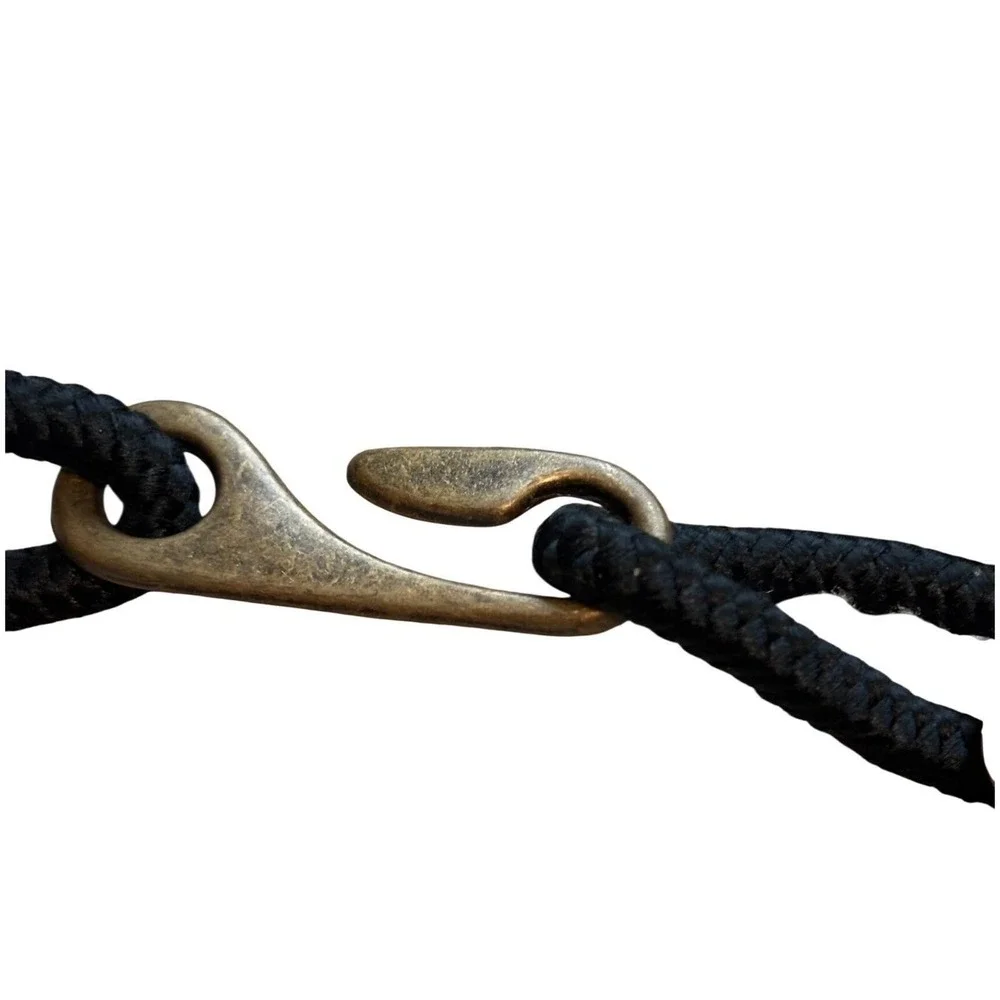 70s Braided‎ Cord Belt Womens Black Leather Shop Ornate Medallion Hook Vintage